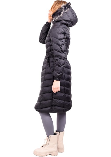 3409 Kapüşonlu Uzun Şişme Mont Siyah fırsatları