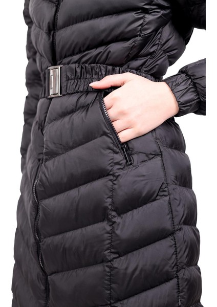 3409 Kapüşonlu Uzun Şişme Mont Siyah indirimleri