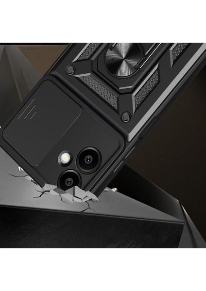 Samsung Galaxy A06 Uyumlu Magnetik Standlı Kamera Korumalı Sürgülü Vega Kapak-Mavi