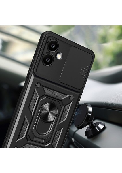 Samsung Galaxy A06 Uyumlu Magnetik Standlı Kamera Korumalı Sürgülü Vega Kapak-Mavi