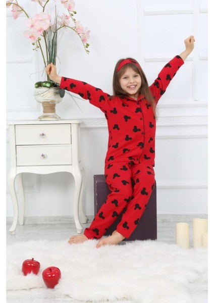 Kız Çocuk Kırmızı Renk Efsane Mickey Mouse Karakter Baskılı Desenli Pijama Alt Üst Takım fiyatları