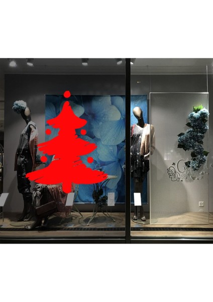 Tekno Trust Kırmızı Çizim Yılbaşı Ağacı Sticker Çıkartma Süslemesi 80X100CM