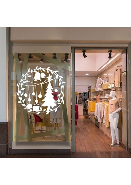 Tekno Trust Yılbaşı Süslemesi Çam Ağacı Zil Sticker Yapıştırma 115X115CM - Beyaz modelleri