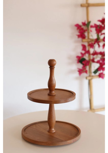 2 Katlı 21/25 Cm Ahşap Kek Pasta Sunumluk Standı, Servis Sunum Tabağı, Çok Amaçlı Ikramlık fiyatları