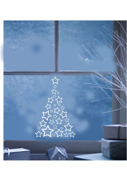 Tekno Trust Yıldızlar ile Oluşturulmuş Yılbaşı Ağacı Süslemesi 76X115 cm - Beyaz