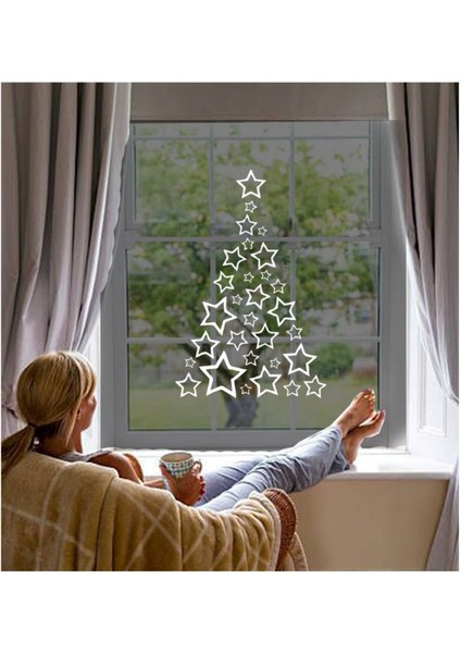 Tekno Trust Yıldızlar ile Oluşturulmuş Yılbaşı Ağacı Süslemesi 76X115 cm - Beyaz