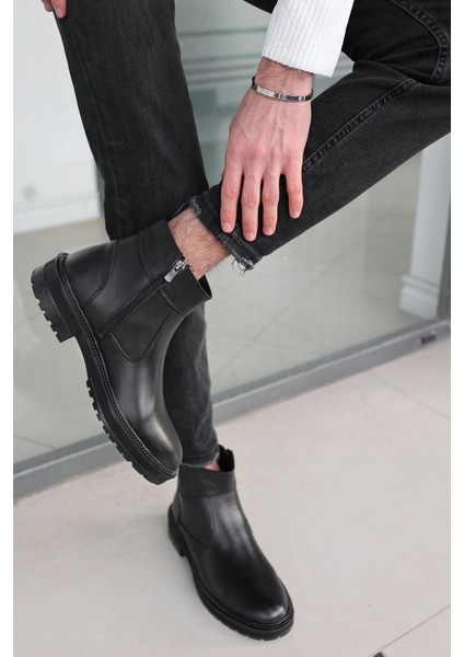 Siyah Cilt Garantili Erkek Deri Soğuk Geçirmez Kaymaz Kauçuk Taban Bot Igor-8952 modelleri