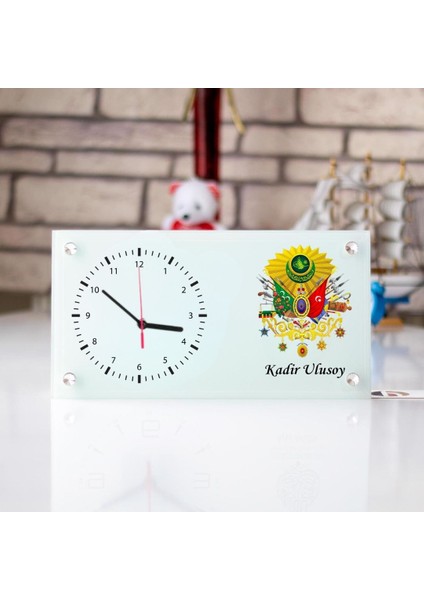 Kişiye Özel Osmanlı Tuğra Tasarımlı Masa Üstü Cam Saat