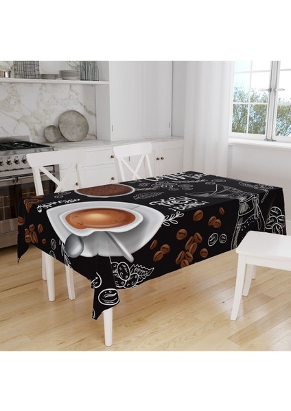 Kahve ve Kahve Çekirdekli Desenli Dijital Baskılı Masa Örtüsü