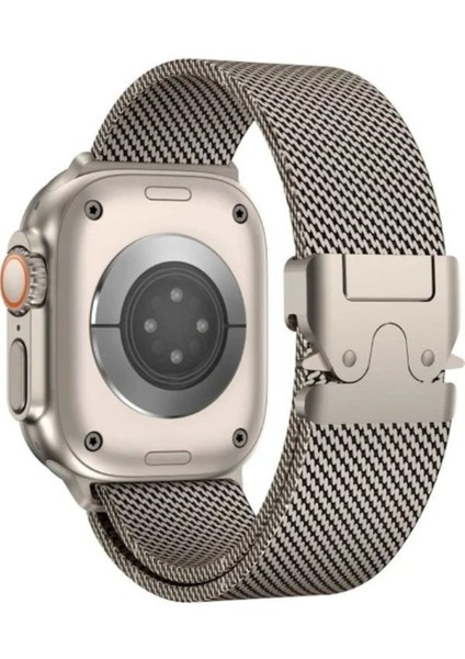 Apple Watch 7 8 9 10 Ultra 44 45 46 49MM Uyumlu Kalın Örgü Metal Paraşüt Kilit Mekanizmalı Kordon