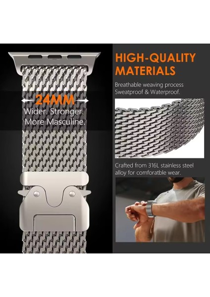Apple Watch 7 8 9 10 Ultra 44 45 46 49MM Uyumlu Kalın Örgü Metal Paraşüt Kilit Mekanizmalı Kordon indirimleri