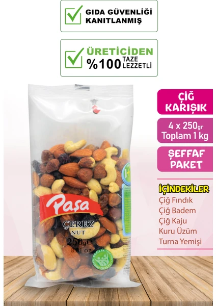 Paşa Kuruyemiş Çiğ Karışık Naturel Kuruyemiş 250 gr x 4 Adet (1 kg Toplam)