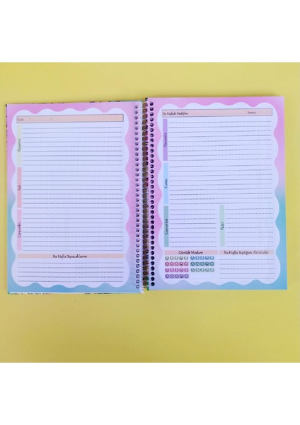 Zamansız Haftalık Ajandam Manifest Defteri 17X24CM 100 Yaprak Planlayıcı Defter Pul Desen