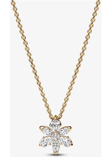 Işıltılı Herbaryum Gold Çiçek Kolye