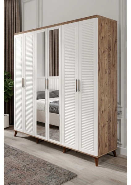 Ücretsiz Montaj - % 100 MDF Paris 6 Kapaklı Gardırop - MDF Dolap - Elbise Dolabı