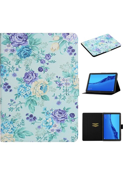 Huawei Mediapad M5 10.1 Için Deri Kılıf Huawei Mediapad M5 Lite 10.1 Mor Çiçek Için (Yurt Dışından)