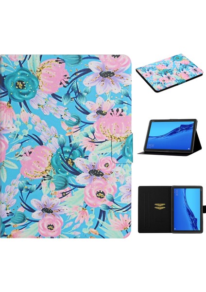Huawei Mediapad M5 10.1 Için Deri Kılıf Huawei Mediapad M5 Lite 10.1 Pembe Çiçek (Yurt Dışından)