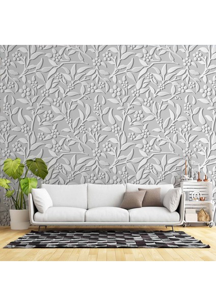 3 Boyutlu Gri Çiçek Desenli Duvar Kağıdı