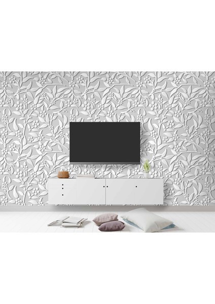 3 Boyutlu Gri Çiçek Desenli Duvar Kağıdı modelleri