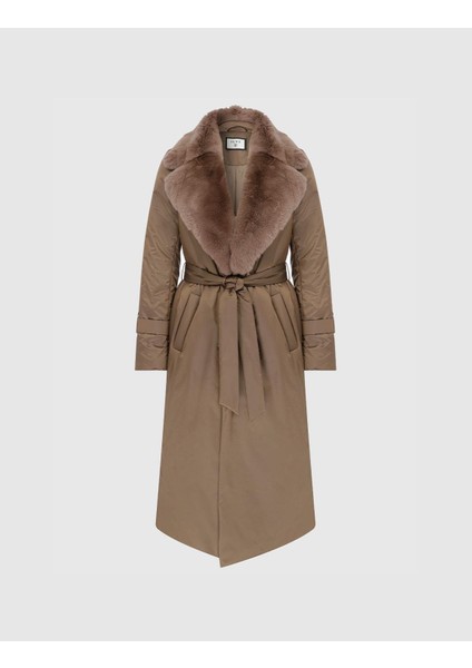 Ayala Kadın Kaban Kahverengi Kumaş Kürk modelleri