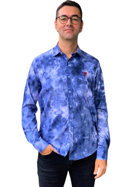 Uzun Kol Regular Fit Pamuk Ami Model Erkek Gömlek (Mavi)