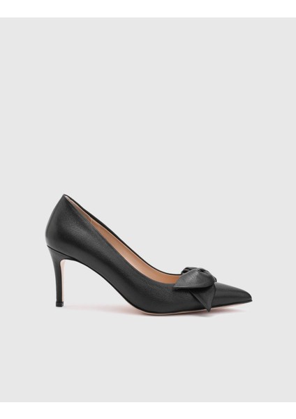 Madeira Hakiki Buffalo Deri Kadın Siyah Topuklu Ayakkabı modelleri