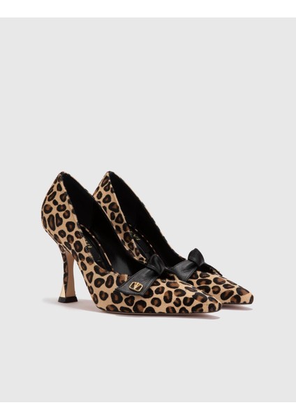 Kacey Hakiki Deri Tay Tüyü Kadın Leopar Topuklu Ayakkabı