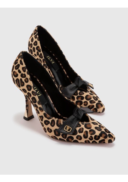 Kacey Hakiki Deri Tay Tüyü Kadın Leopar Topuklu Ayakkabı fırsatları