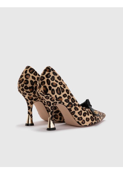 Kacey Hakiki Deri Tay Tüyü Kadın Leopar Topuklu Ayakkabı indirimleri