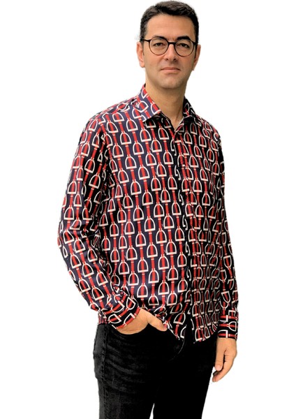 Uzun Kol Regular Fit Baskılı Pamuk Gucci Model Erkek Gömlek