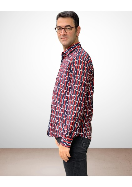 Uzun Kol Regular Fit Baskılı Pamuk Gucci Model Erkek Gömlek