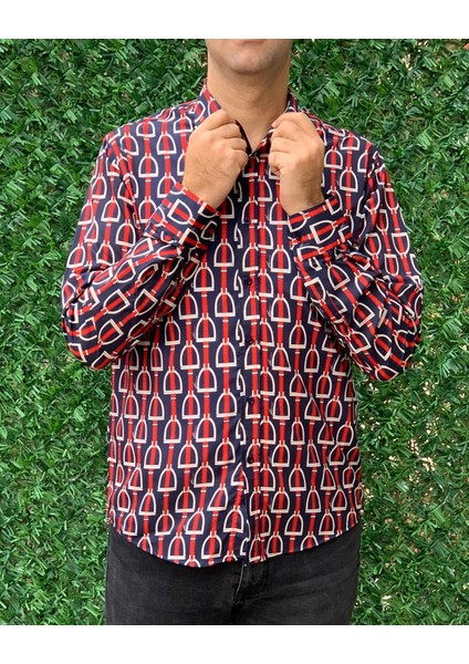 Uzun Kol Regular Fit Baskılı Pamuk Gucci Model Erkek Gömlek