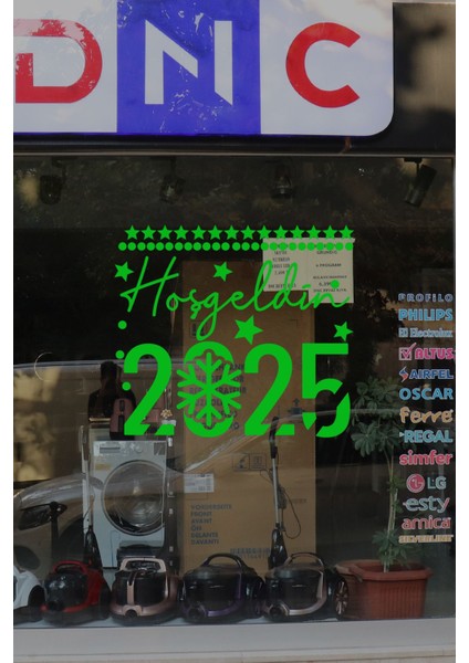 Tekno Trust Hoşgeldin 2025 Yazısı ve Kar Tanesi Cam Vitrin Mağaza Süslemeleri - Yeşil fiyatları