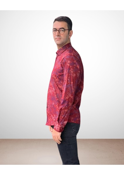 Uzun Kol Regular Fit Pamuk Hermes Model Erkek Gömlek (Bordo)