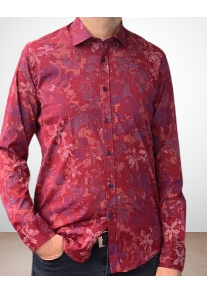 Uzun Kol Regular Fit Pamuk Hermes Model Erkek Gömlek (Bordo)