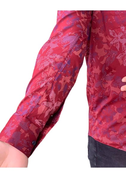 Uzun Kol Regular Fit Pamuk Hermes Model Erkek Gömlek (Bordo)