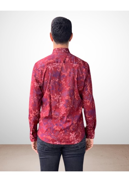 Uzun Kol Regular Fit Pamuk Hermes Model Erkek Gömlek (Bordo)