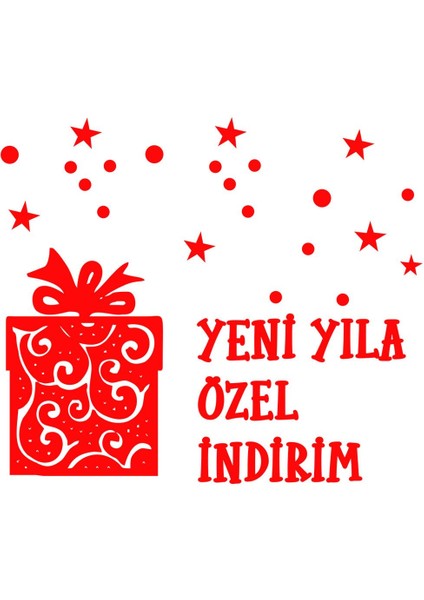 Tekno Trust Kırmızı Hediye Paketi Yıldız Kar Taneleri ve Yeni Yıla Özel Indirim Yazısı Yılbaşı Süsü