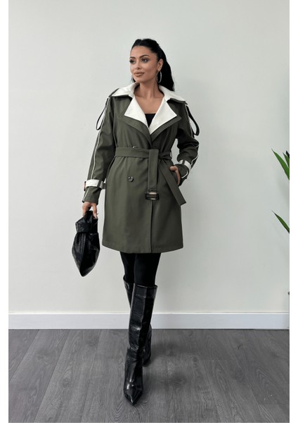 Bondit Kumaş Tasarım Trençkot - Haki Yeşili fiyatları