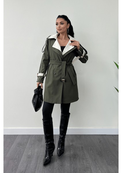 Bondit Kumaş Tasarım Trençkot - Haki Yeşili modelleri
