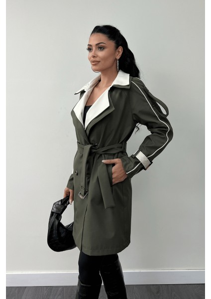 Bondit Kumaş Tasarım Trençkot - Haki Yeşili fırsatları