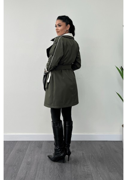 Bondit Kumaş Tasarım Trençkot - Haki Yeşili indirimleri