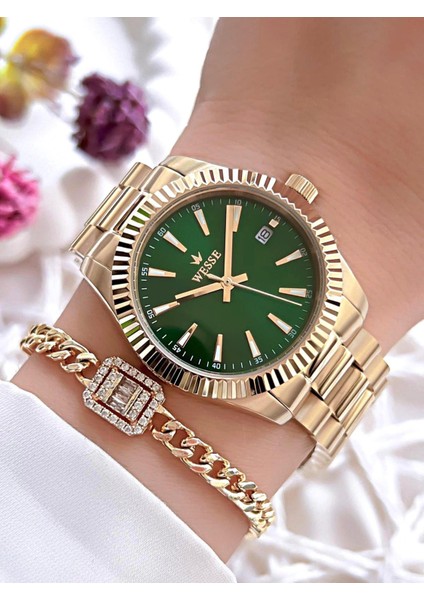 Çelik Kordon Takvimli Kadran 5 Atm Suya Dayanıklı Kadın Kol Saati+Bileklik BW.1115B.SY