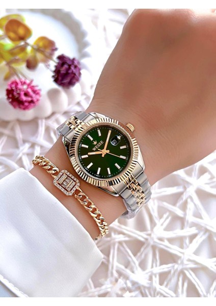 Çelik Kordon Takvimli Kadran 5 Atm Suya Dayanıklı Kadın Kol Saati+Bileklik BW.1115B.GS fiyatları