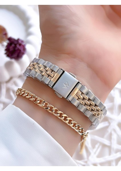 Çelik Kordon Takvimli Kadran 5 Atm Suya Dayanıklı Kadın Kol Saati+Bileklik BW.1115B.GS modelleri