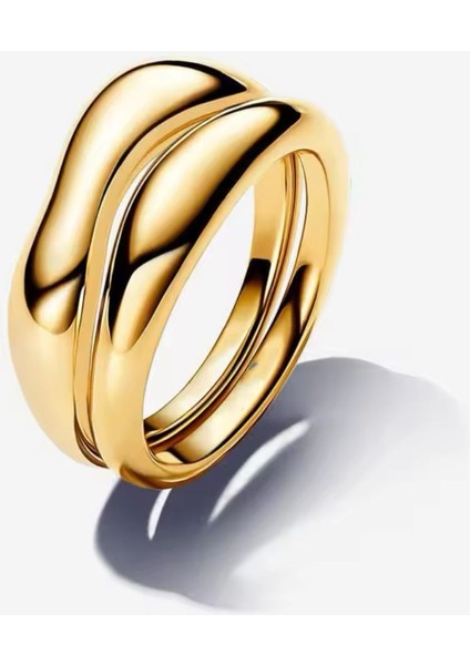 925 Ayar Doğal Şekilli Gold Renk Ikili Gümüş Yüzükler