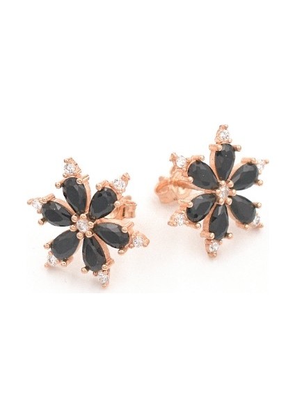 Gümüş Oniks Taşlı Lotus Çiçeği Kadın Küpe fiyatları