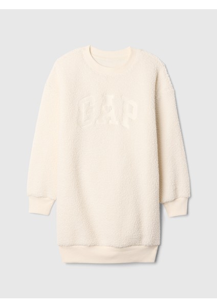 Kız Çocuk Bej Gap Logo Sherpa Sweatshirt Elbise