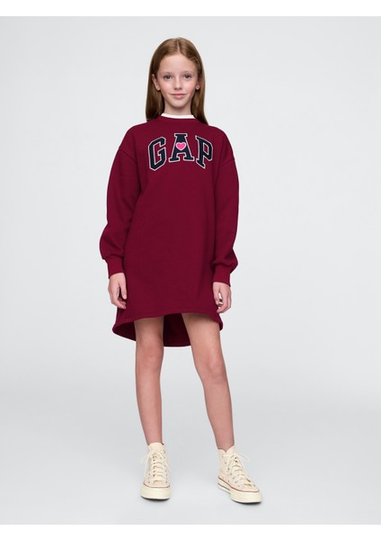 Kız Çocuk Bordo Gap Logo Vintage Soft Sweatshirt Elbise