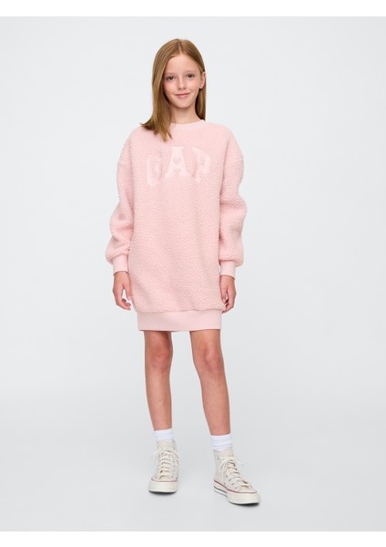 Kız Çocuk Pembe Gap Logo Sherpa Sweatshirt Elbise
